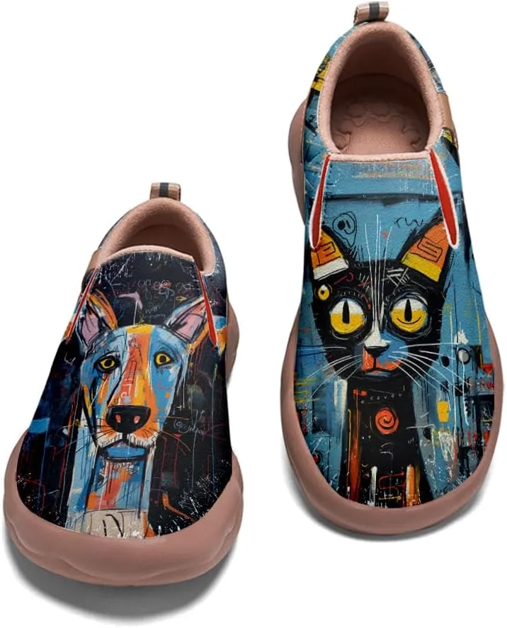Kid's Art Painted Casual Slip-on Loafers Boys Girls Shoes Lightweight Comfort Fashion Sneaker Funny Painted Travel Shoes Basquiat Style