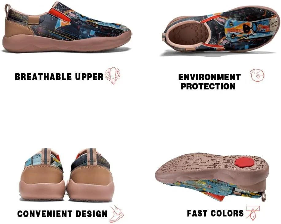 Kid's Art Painted Casual Slip-on Loafers Boys Girls Shoes Lightweight Comfort Fashion Sneaker Funny Painted Travel Shoes Basquiat Style