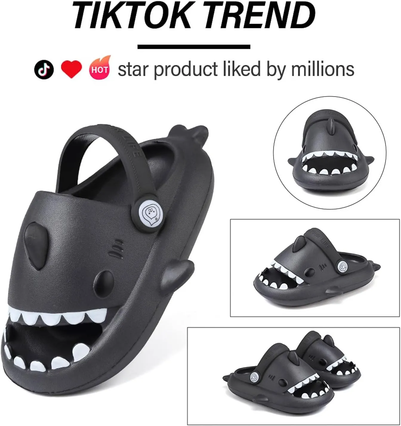 Kids Shark Slides, Shark Slippers for Kids Boys Girls, Cloud Pillow Slides with Thick Sole, Soft, Non-slip