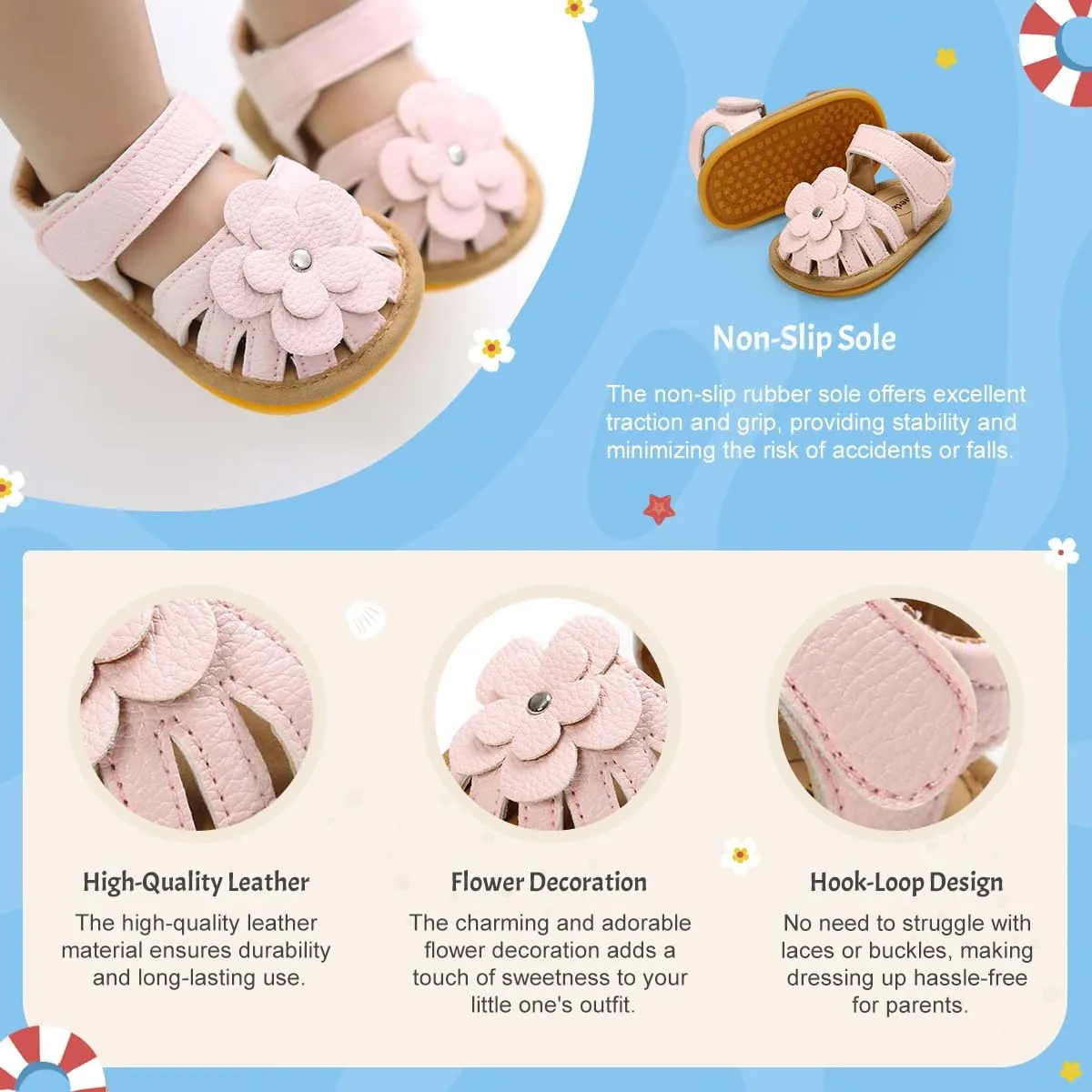 KIDSUN Baby Infant Girls Boys Sandals Non Slip Rubber Sole Summer Beach Outdoor First Walker Crib Shoes