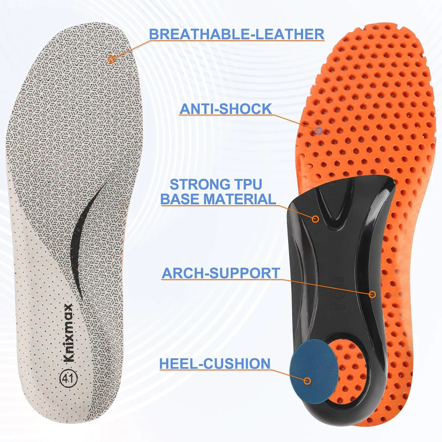 Knixmax Men's Orthotic Shoe Insoles Arch Support Sneaker Inserts Breathable Cushioning Shoes Pads Relieve Foot Pain Boot Liners Plantar Fasciitis Innersoles 15 Women/13 Men, Beige, EU 46