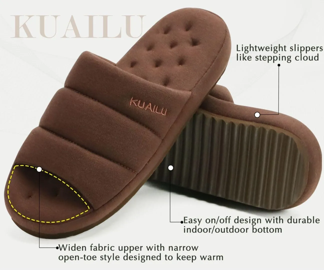 KuaiLu Men's Fashion Quilted Cotton-blend Fabric Sandal Slippers Cozy Memory Foam Indoor/Outdoor House Shoes with Lightweight Soft Cushion Footbed Hard Rubber Sole