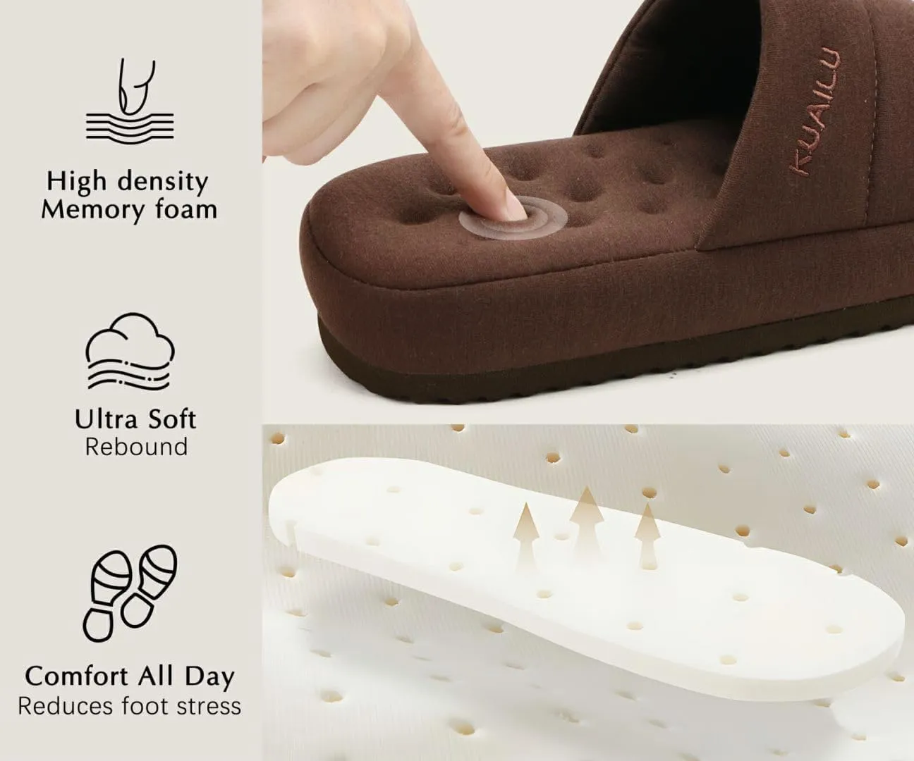 KuaiLu Men's Fashion Quilted Cotton-blend Fabric Sandal Slippers Cozy Memory Foam Indoor/Outdoor House Shoes with Lightweight Soft Cushion Footbed Hard Rubber Sole