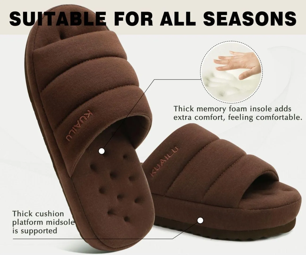 KuaiLu Men's Fashion Quilted Cotton-blend Fabric Sandal Slippers Cozy Memory Foam Indoor/Outdoor House Shoes with Lightweight Soft Cushion Footbed Hard Rubber Sole