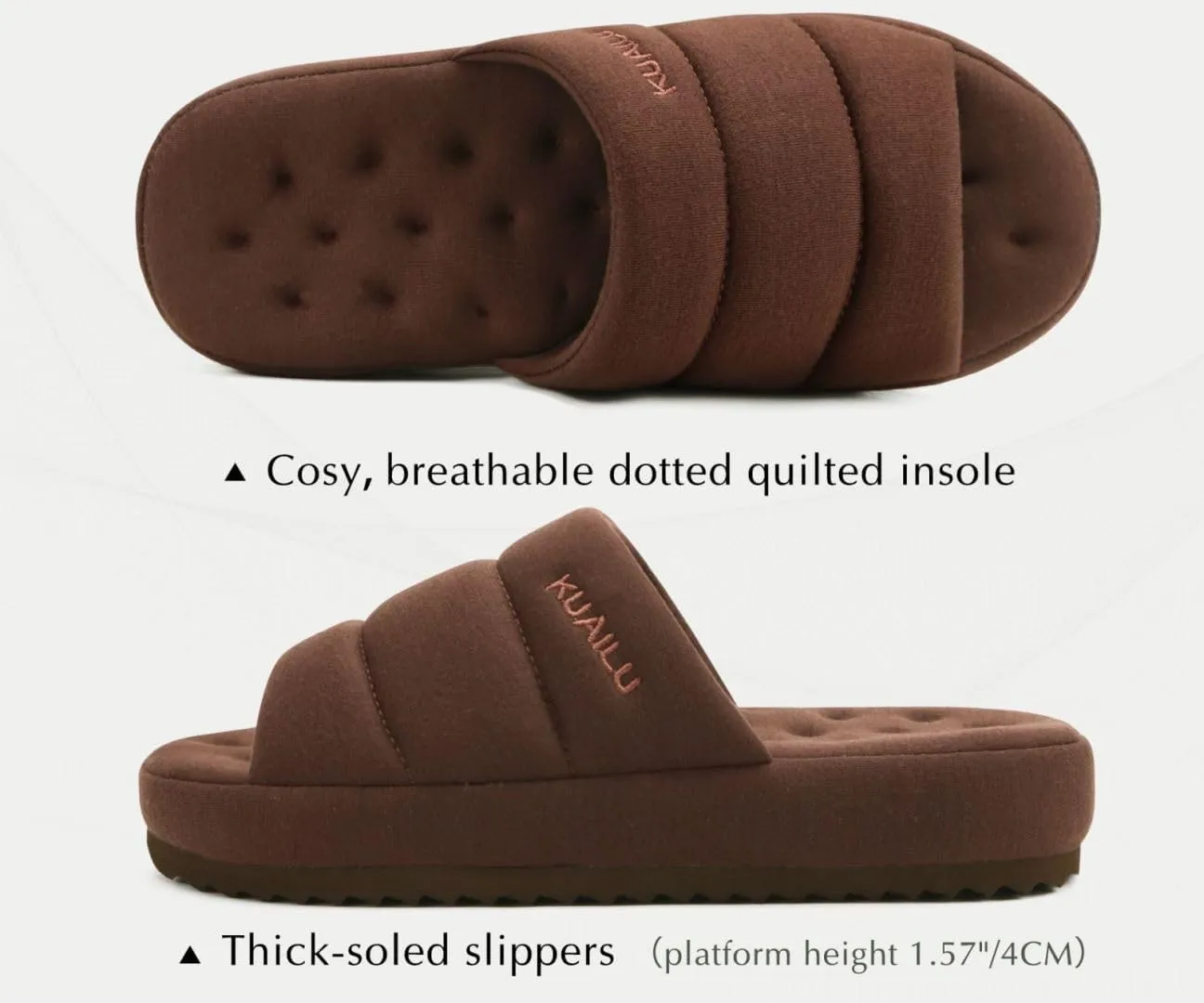 KuaiLu Men's Fashion Quilted Cotton-blend Fabric Sandal Slippers Cozy Memory Foam Indoor/Outdoor House Shoes with Lightweight Soft Cushion Footbed Hard Rubber Sole