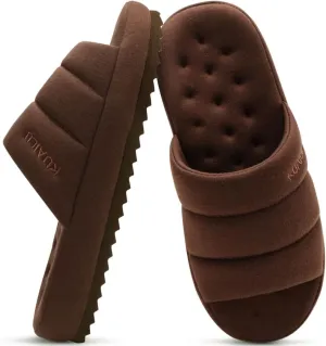 KuaiLu Men's Fashion Quilted Cotton-blend Fabric Sandal Slippers Cozy Memory Foam Indoor/Outdoor House Shoes with Lightweight Soft Cushion Footbed Hard Rubber Sole