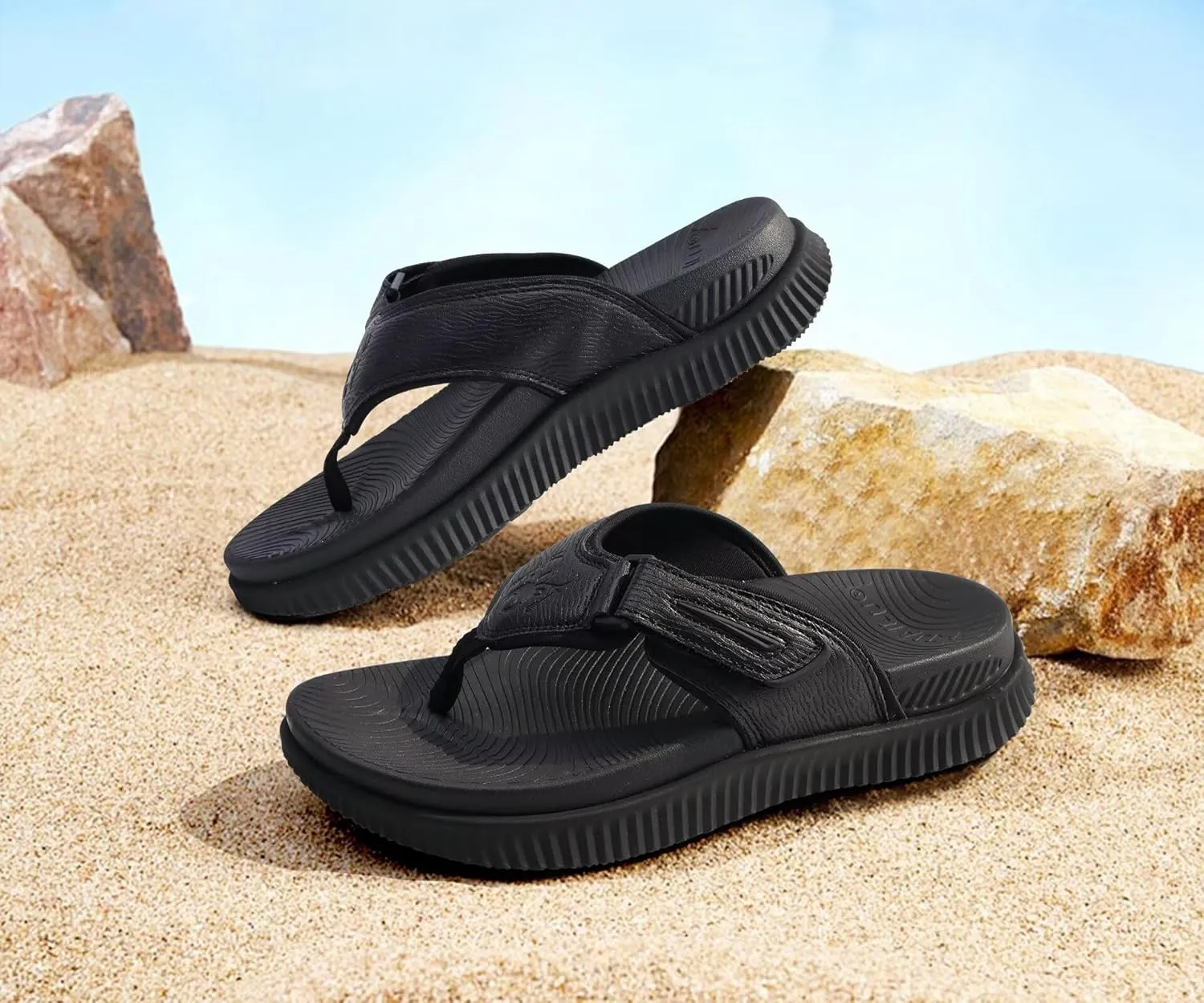KuaiLu Mens Orthotic Flip Flops Men's Recovery Walking Sandals Adjustable Thick Athletic Cushion Sport Slides for Man, Water Resistant & Lightweight, Soft Comfort Fit & Arch Support