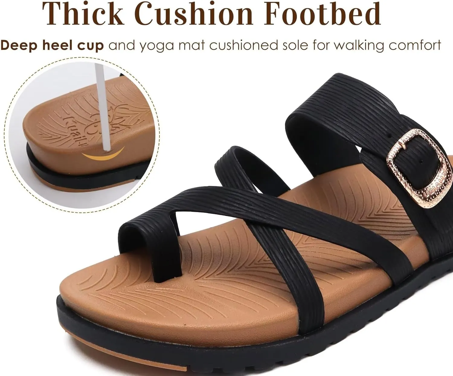 KuaiLu Womens Orthopedic Sandals With Comfortable Arch Support Cushion Yoga Mat Slides Fashion Summer Beach Flat Sandles Adjustable Open Toe Travel Outdoor Plantar Fasciitis Flip Flops US Size 5-11