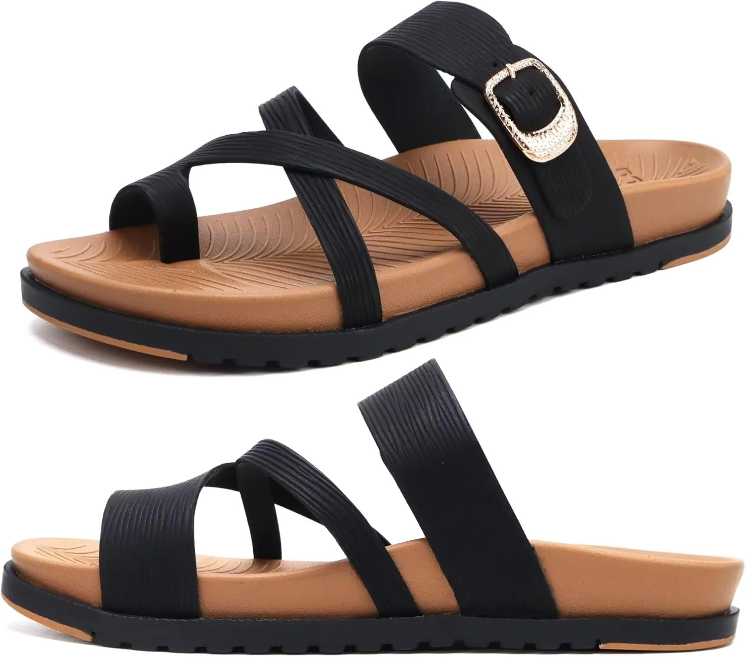 KuaiLu Womens Orthopedic Sandals With Comfortable Arch Support Cushion Yoga Mat Slides Fashion Summer Beach Flat Sandles Adjustable Open Toe Travel Outdoor Plantar Fasciitis Flip Flops US Size 5-11