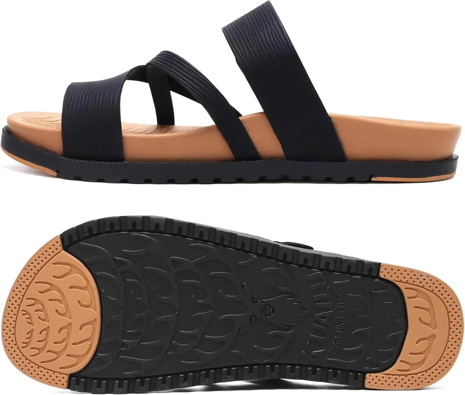 KuaiLu Womens Orthopedic Sandals With Comfortable Arch Support Cushion Yoga Mat Slides Fashion Summer Beach Flat Sandles Adjustable Open Toe Travel Outdoor Plantar Fasciitis Flip Flops US Size 5-11