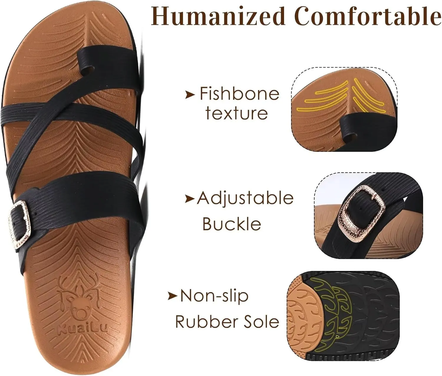 KuaiLu Womens Orthopedic Sandals With Comfortable Arch Support Cushion Yoga Mat Slides Fashion Summer Beach Flat Sandles Adjustable Open Toe Travel Outdoor Plantar Fasciitis Flip Flops US Size 5-11