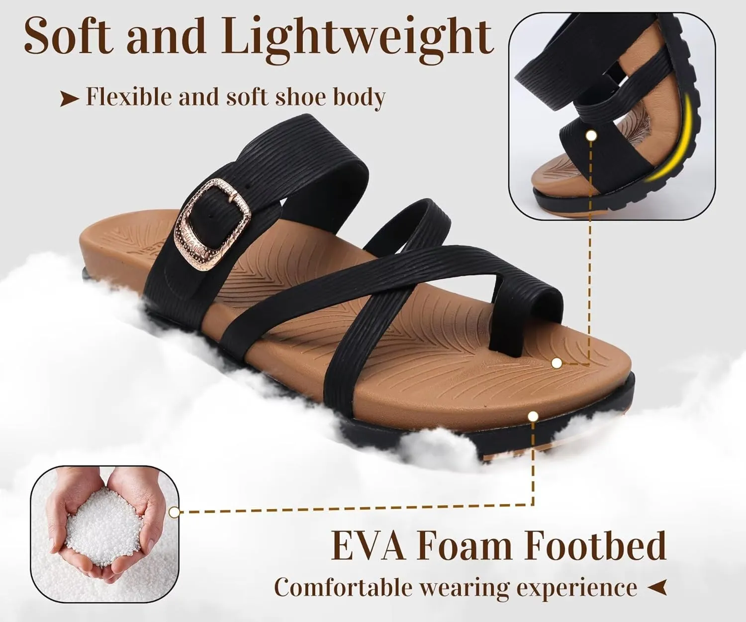 KuaiLu Womens Orthopedic Sandals With Comfortable Arch Support Cushion Yoga Mat Slides Fashion Summer Beach Flat Sandles Adjustable Open Toe Travel Outdoor Plantar Fasciitis Flip Flops US Size 5-11