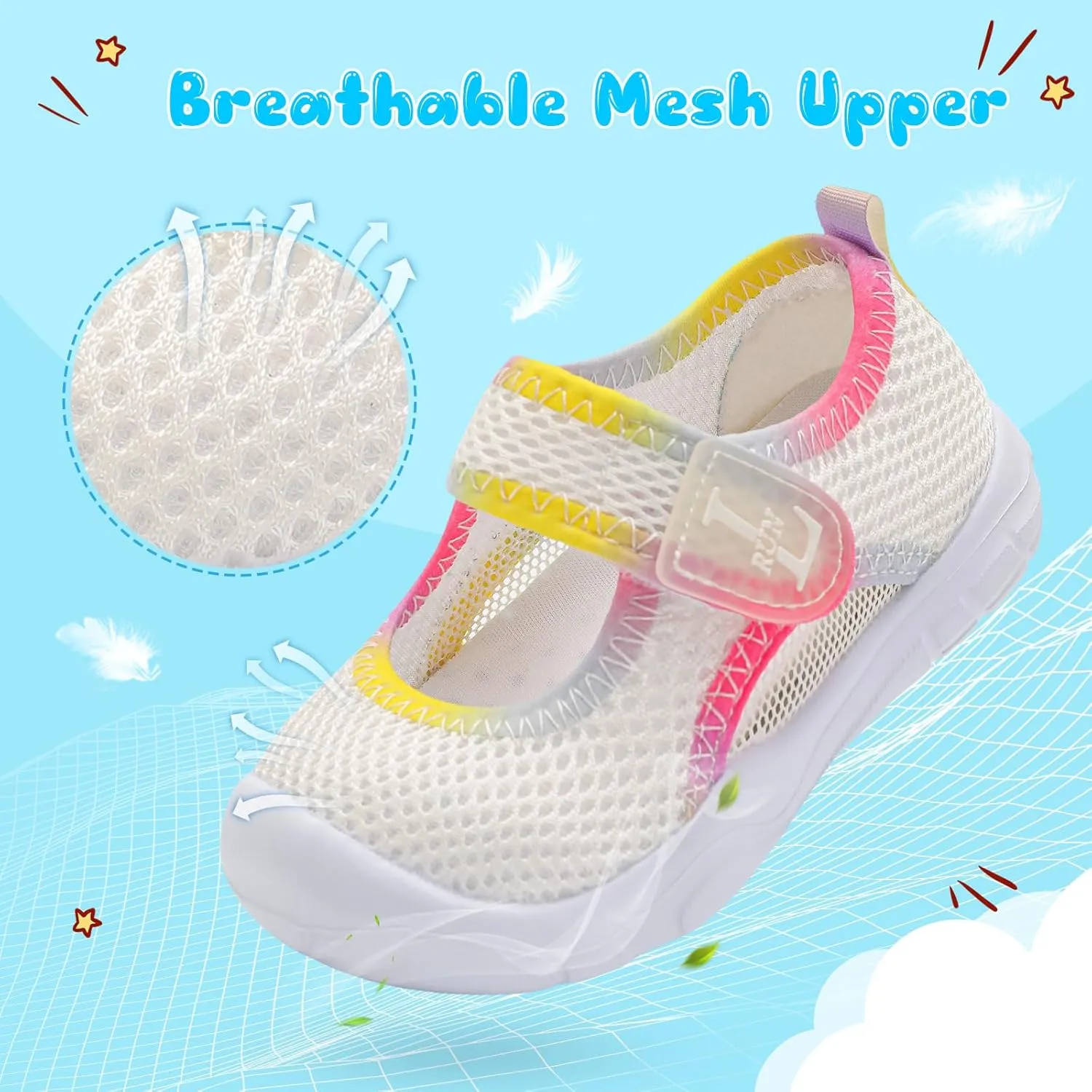 L-RUN Toddler Sandals Summer Boys Girls Adjustable Kids Sandal with Hook Loop Closed-Toe Lightweight Outdoor Sport Sandals