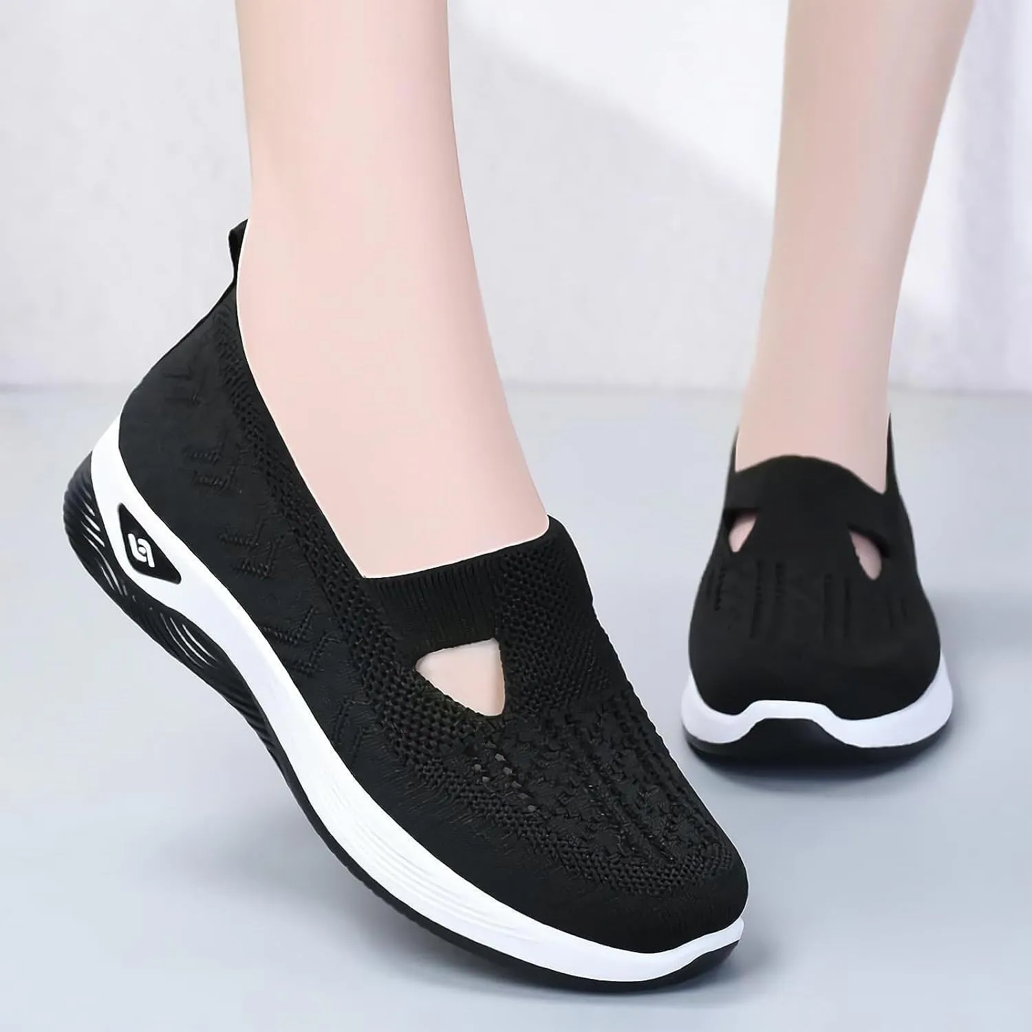 Ladies Hiking Boots Women's Woven Breathable Soft Sole Shoes, Outdoor Hiking Mesh Up Knit Stretch Orthopedic Sneakers, Comfortable Mesh Up Stretch Casual Sneakers, Slip-on Orthopedic Wide Shoes