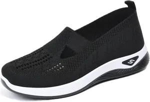 Ladies Hiking Boots Women's Woven Breathable Soft Sole Shoes, Outdoor Hiking Mesh Up Knit Stretch Orthopedic Sneakers, Comfortable Mesh Up Stretch Casual Sneakers, Slip-on Orthopedic Wide Shoes