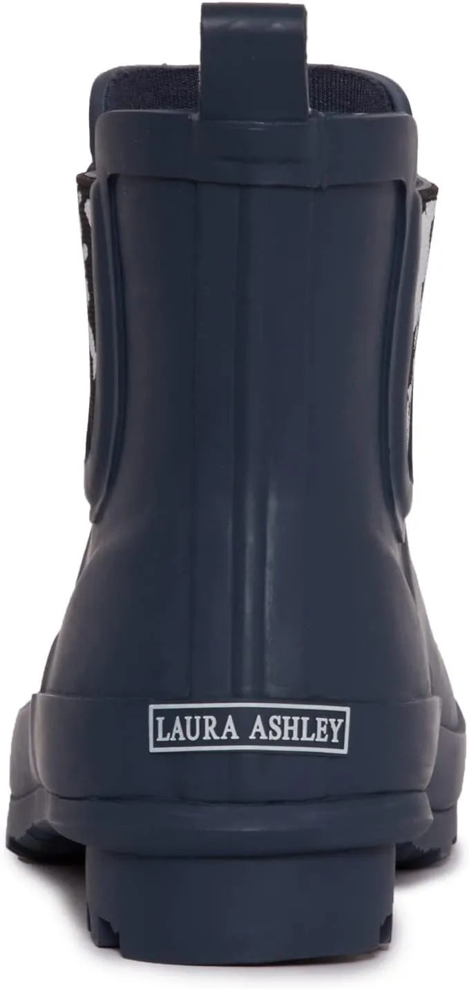 Laura Ashley Ladies Mid Cut Ankle Height Rubber Rain Boots, Lightweight Waterproof Booties for Women
