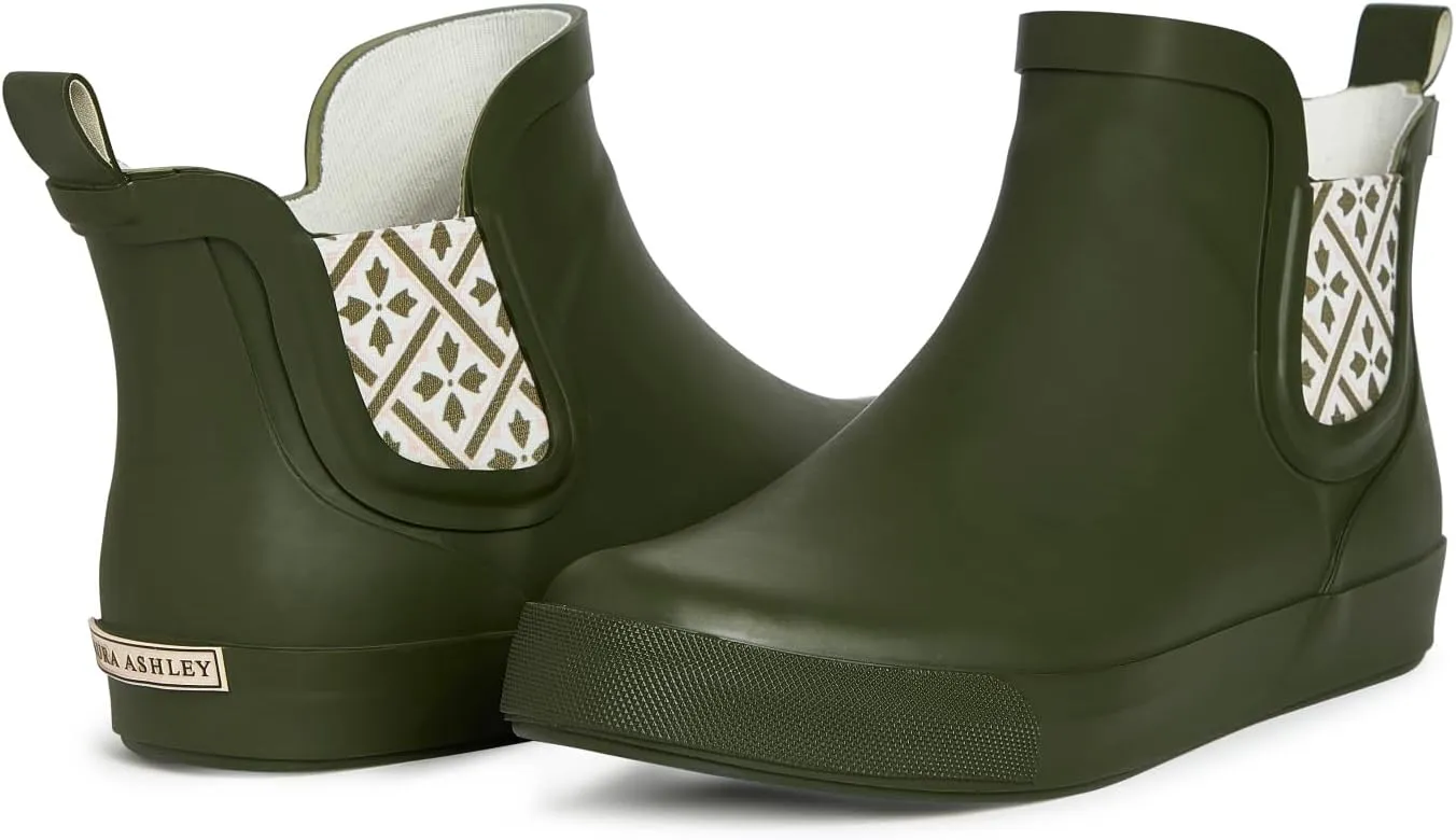 Laura Ashley Women's Rain Boots, Mid Cut Rubber Rain Boots for Women - Waterproof Flat Heeled Ankle Boots for Ladies