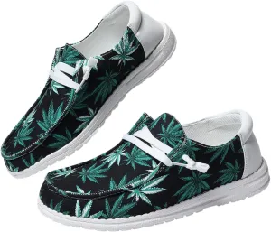 Leaf Print Casual Shoes for Men & Women - Breathable Black Sneakers with Non-Slip Sole - Trendy Botanical Design for Daily Wear & Outdoor Activities