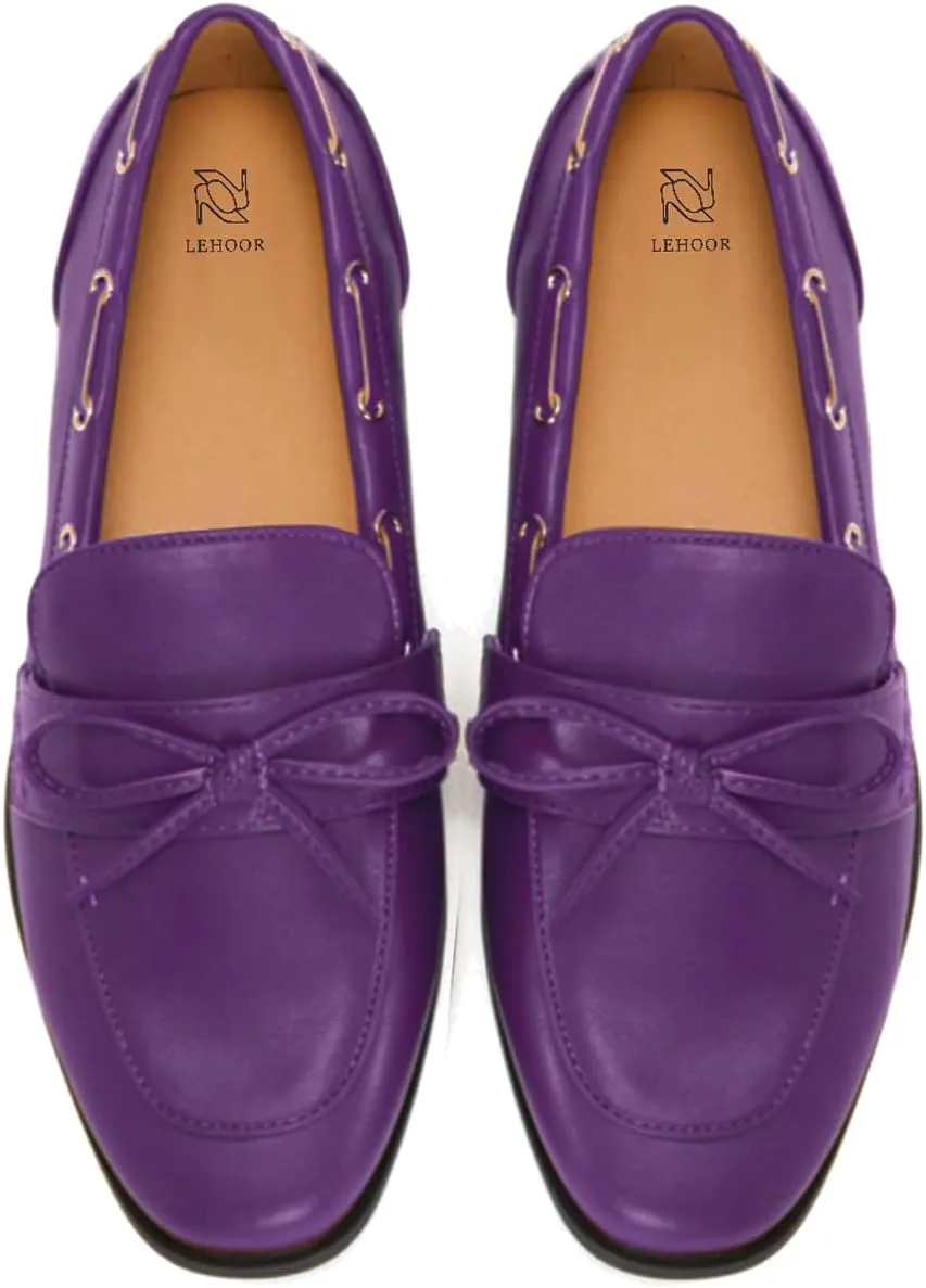 LEHOOR Women Square Closed Toe Flats Bow Slip On Flat Penny Loafer Matte Knotted Flat Shoes Comfort Two-Tone Oxford Loafers Office Ladies Work Daily Bass Coach Loafers Driver Club Spring 4-11 M US