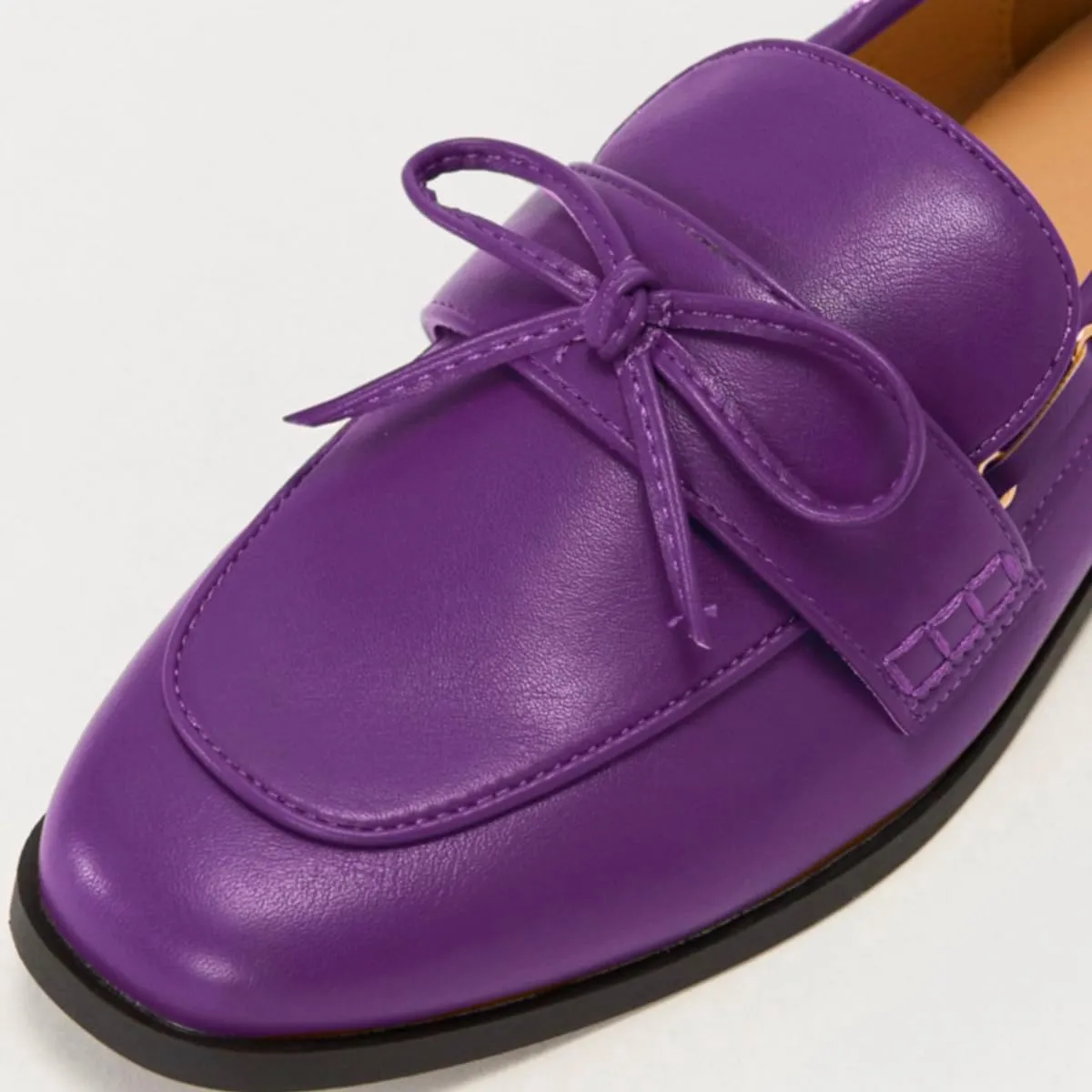 LEHOOR Women Square Closed Toe Flats Bow Slip On Flat Penny Loafer Matte Knotted Flat Shoes Comfort Two-Tone Oxford Loafers Office Ladies Work Daily Bass Coach Loafers Driver Club Spring 4-11 M US