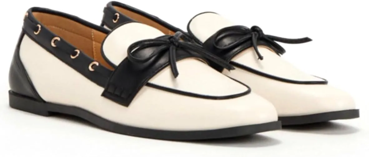 LEHOOR Women Square Closed Toe Flats Bow Slip On Flat Penny Loafer Matte Knotted Flat Shoes Comfort Two-Tone Oxford Loafers Office Ladies Work Daily Bass Coach Loafers Driver Club Spring 4-11 M US