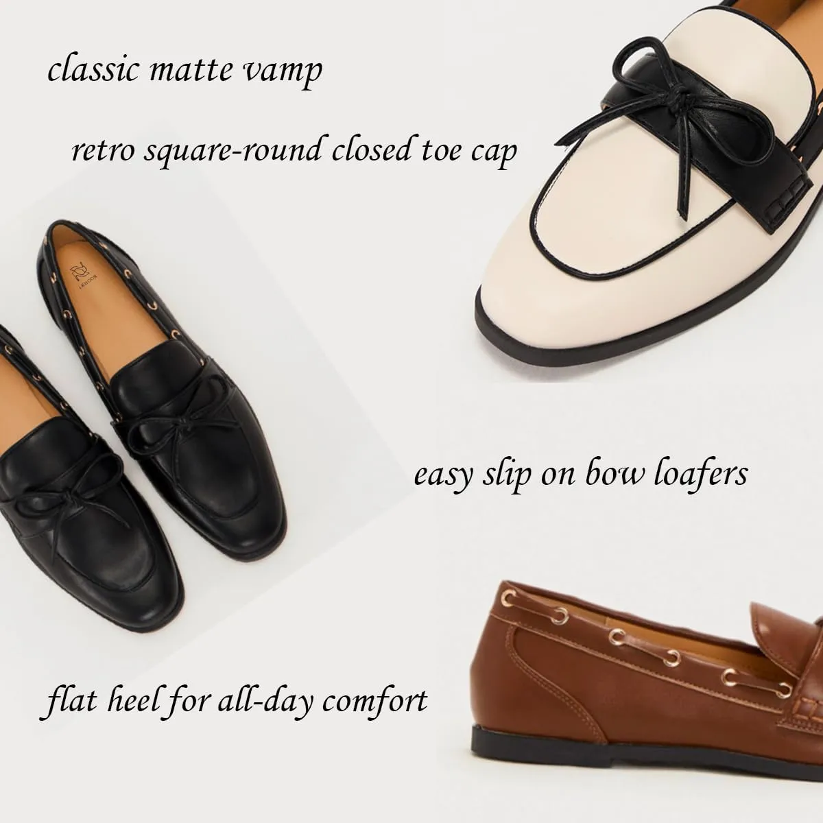 LEHOOR Women Square Closed Toe Flats Bow Slip On Flat Penny Loafer Matte Knotted Flat Shoes Comfort Two-Tone Oxford Loafers Office Ladies Work Daily Bass Coach Loafers Driver Club Spring 4-11 M US