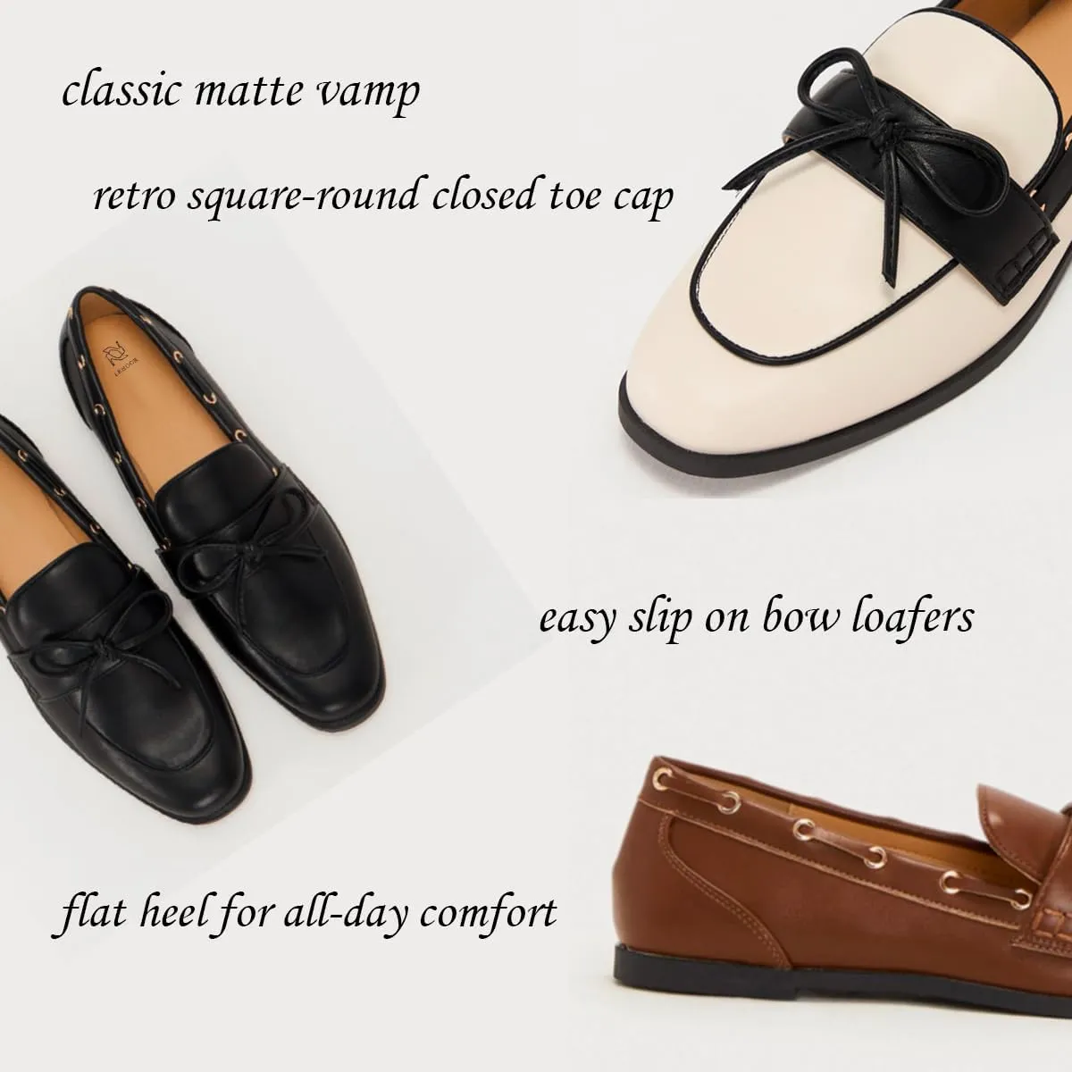 LEHOOR Women Square Closed Toe Flats Bow Slip On Flat Penny Loafer Matte Knotted Flat Shoes Comfort Two-Tone Oxford Loafers Office Ladies Work Daily Bass Coach Loafers Driver Club Spring 4-11 M US