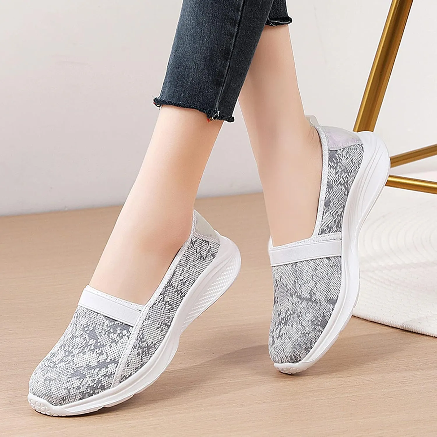 Leisure Women's Slip On Travel Soft Sole Comfortable Shoes Outdoor Mesh Runing Fashion Sports Breathable Mens Size 14 (White, 7)