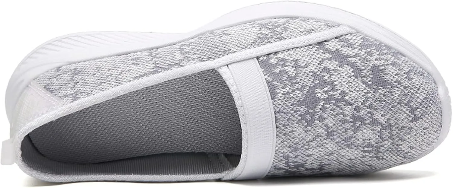 Leisure Women's Slip On Travel Soft Sole Comfortable Shoes Outdoor Mesh Runing Fashion Sports Breathable Mens Size 14 (White, 7)