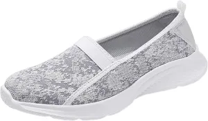 Leisure Women's Slip On Travel Soft Sole Comfortable Shoes Outdoor Mesh Runing Fashion Sports Breathable Mens Size 14 (White, 7)