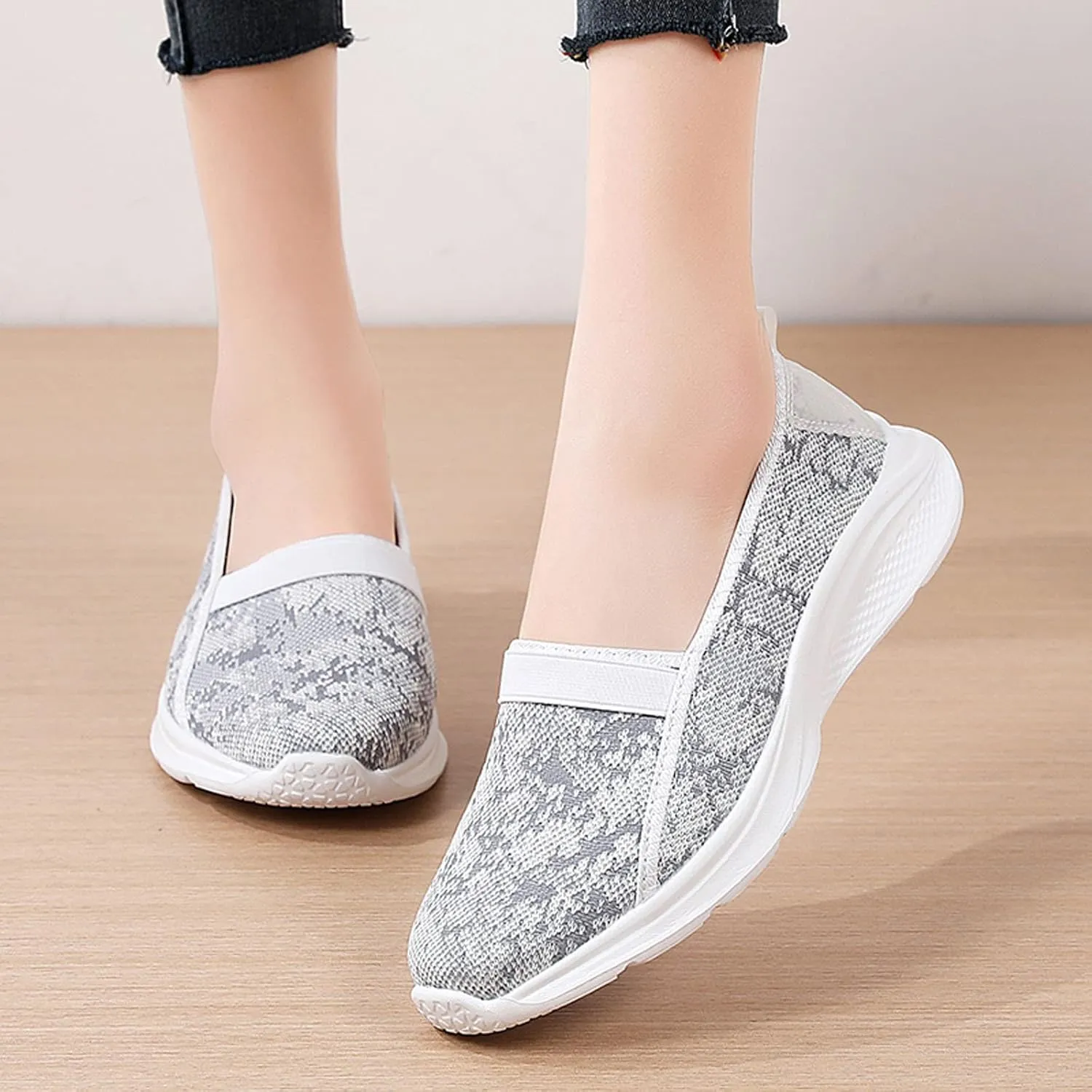 Leisure Women's Slip On Travel Soft Sole Comfortable Shoes Outdoor Mesh Runing Fashion Sports Breathable Mens Size 14 (White, 7)
