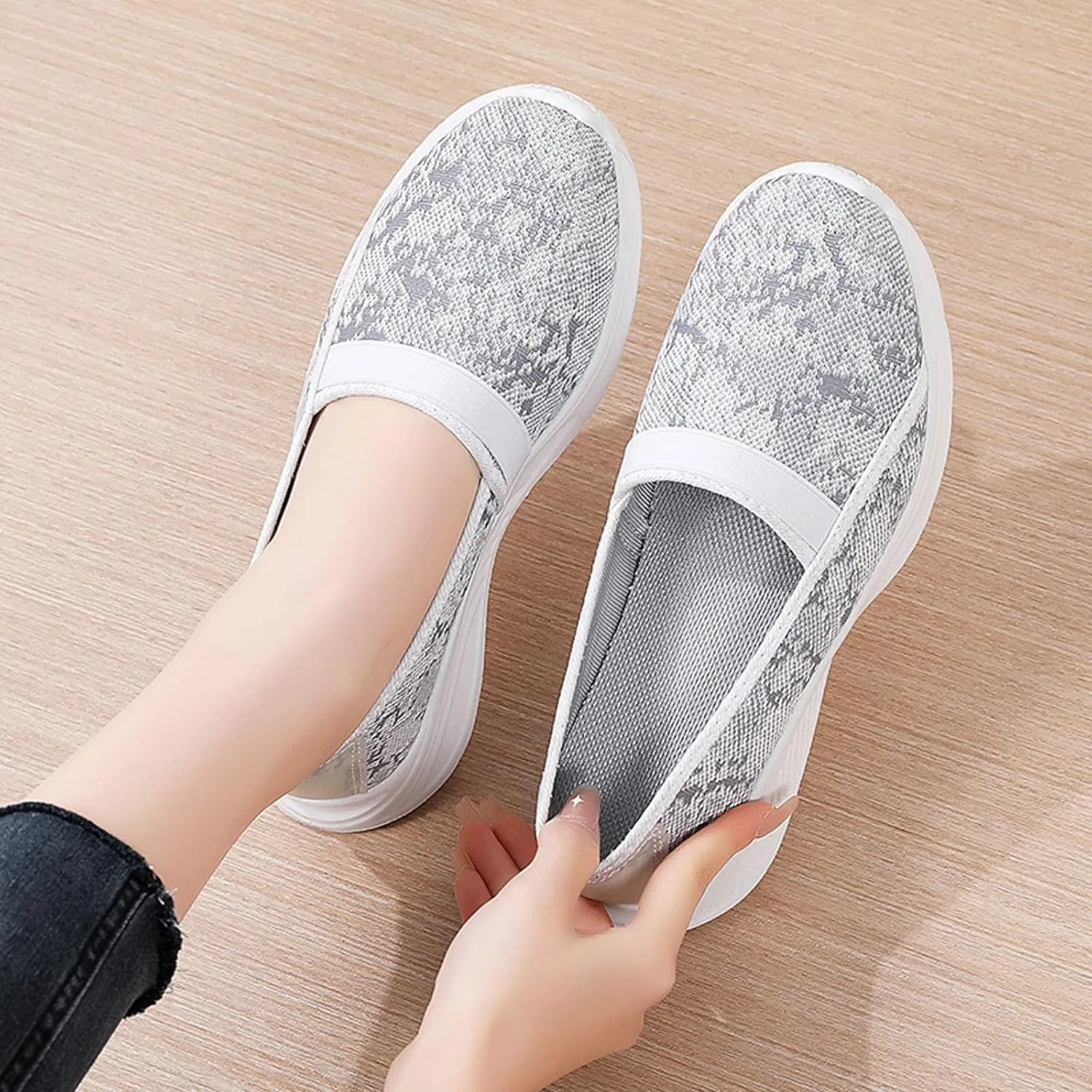 Leisure Women's Slip On Travel Soft Sole Comfortable Shoes Outdoor Mesh Runing Fashion Sports Breathable Mens Size 14 (White, 7)