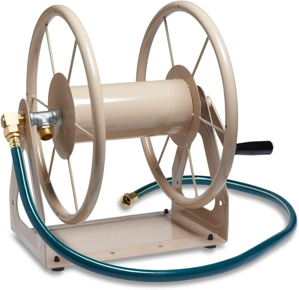 Liberty Garden Products 703-2 Multi-Purpose Steel Garden Wall/Floor Mount Hose Reel, Tan Poly