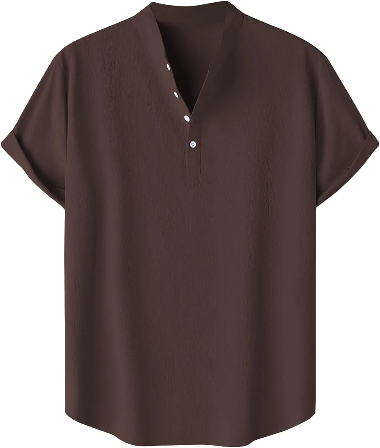 Linen Henley Shirt for Men Short Sleeve Button Down Band Collar Tops Loose Fit Casual Summer Beach Hippie T Shirts