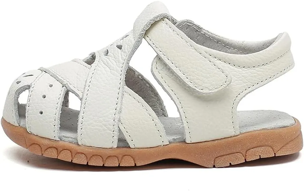 Little Girl's Soft Leather Closed Toe Sandals Toddler Kids Summer T-Strap Cutout Princess Dress Shoes