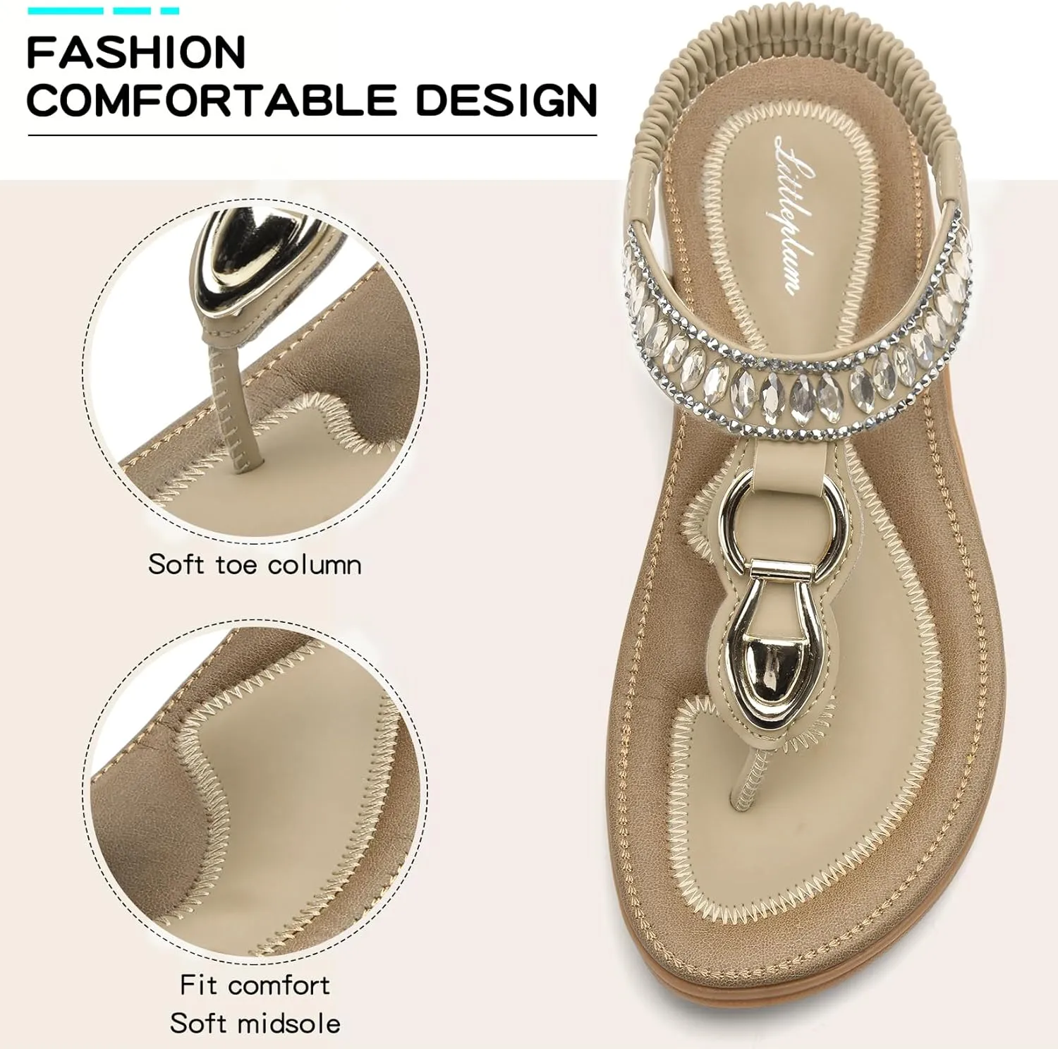 Littleplum Womens Sandals Comfort Arch Support Sandals Summer Walking Shoes Casual Ankle Elastic Flip Flops Shoes