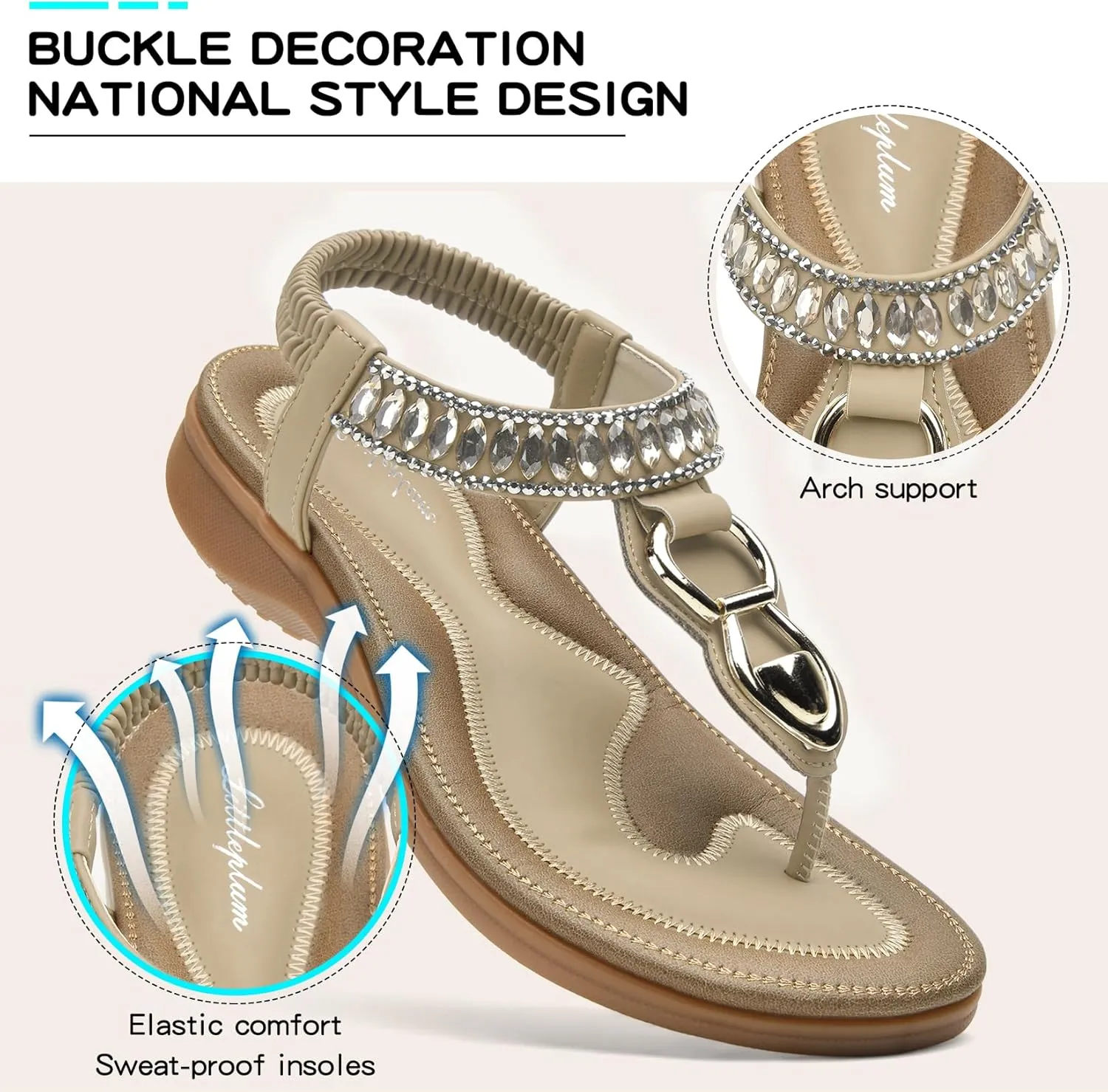 Littleplum Womens Sandals Comfort Arch Support Sandals Summer Walking Shoes Casual Ankle Elastic Flip Flops Shoes