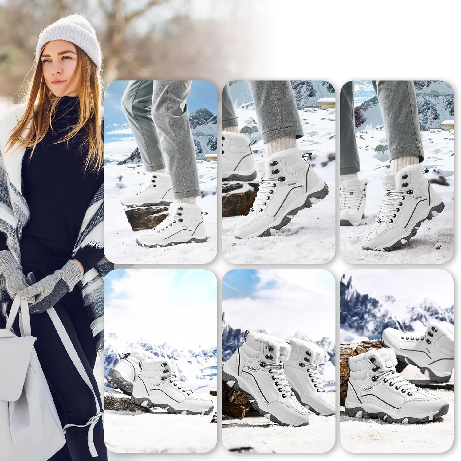 Littleplum Womens Winter Snow Boots Warm Fur Line Anti Slip Ankle Booties Fashion Sneakers Boots for Outdoor Hiking