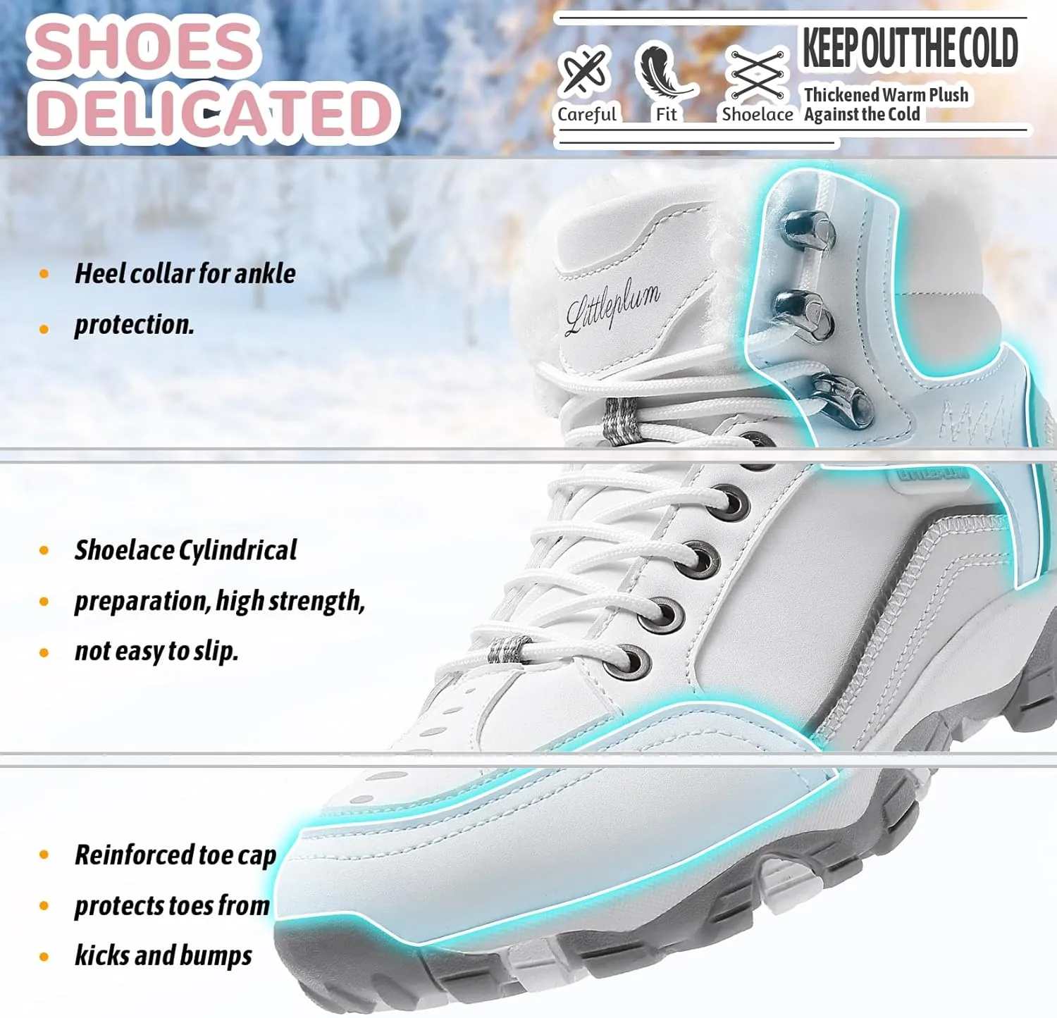 Littleplum Womens Winter Snow Boots Warm Fur Line Anti Slip Ankle Booties Fashion Sneakers Boots for Outdoor Hiking
