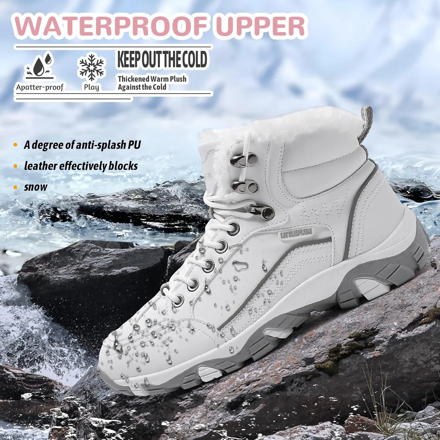 Littleplum Womens Winter Snow Boots Warm Fur Line Anti Slip Ankle Booties Fashion Sneakers Boots for Outdoor Hiking