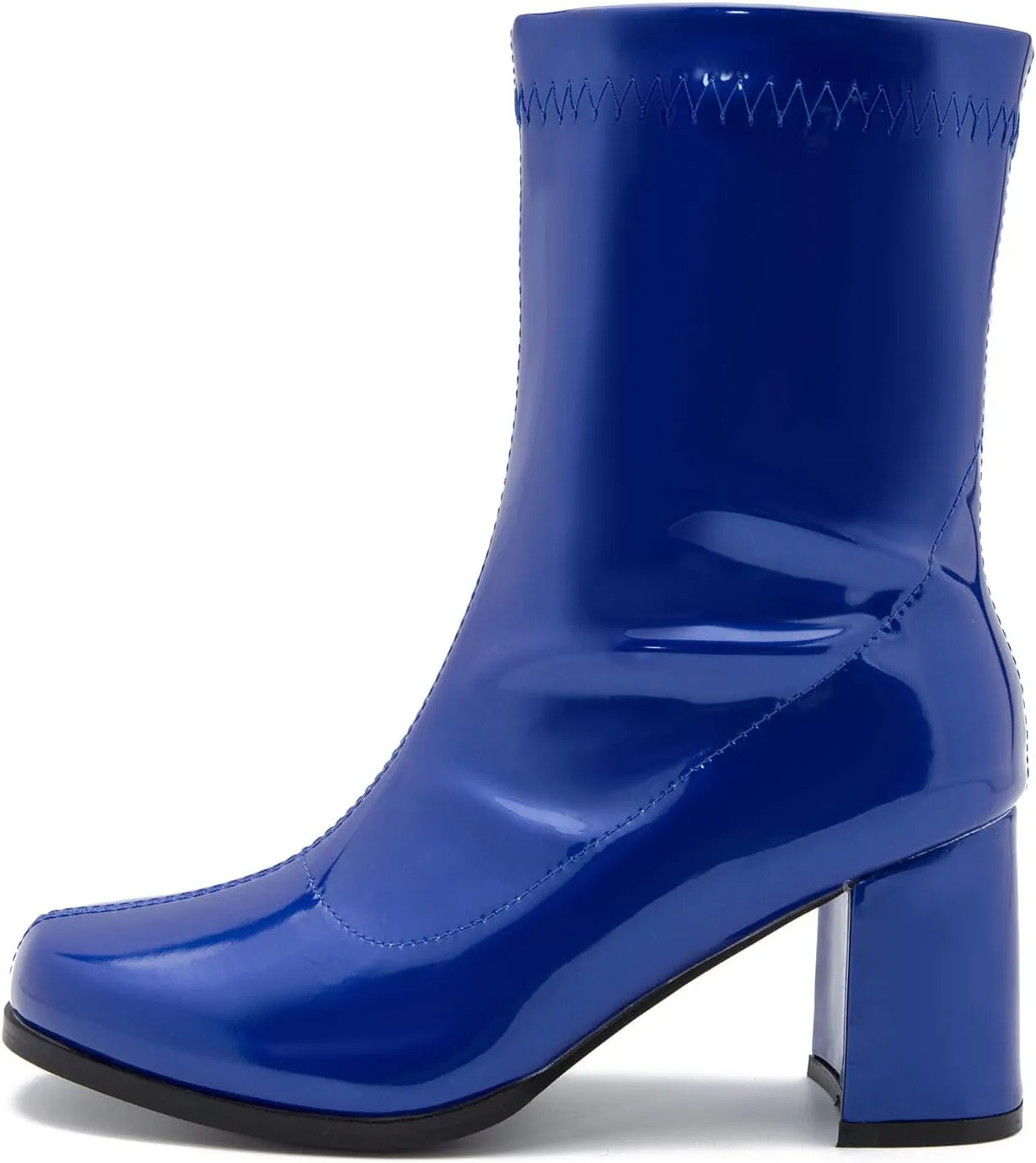 LIURUIJIA Women's Gogo Boots Mid Calf Block Heel Square Toe Zipper Boots Low Heel Short Booties