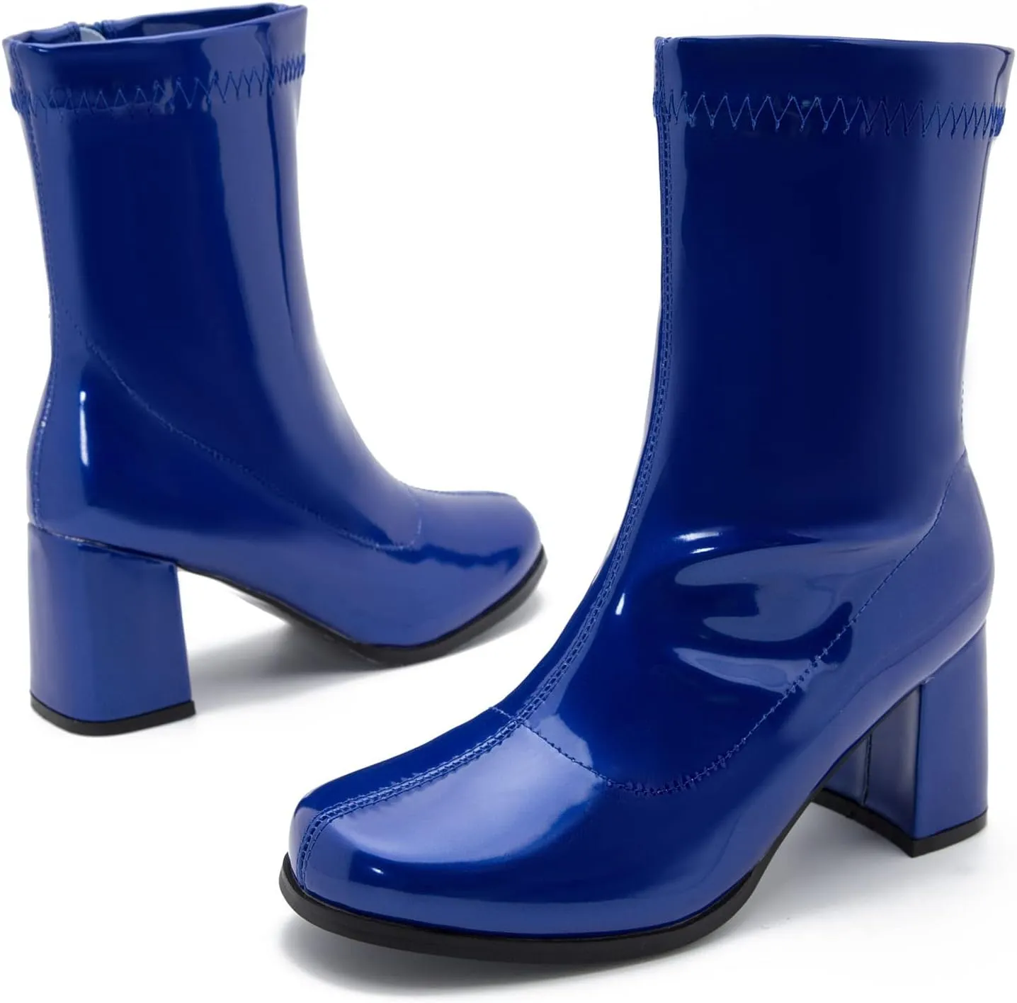 LIURUIJIA Women's Gogo Boots Mid Calf Block Heel Square Toe Zipper Boots Low Heel Short Booties