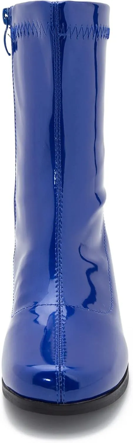 LIURUIJIA Women's Gogo Boots Mid Calf Block Heel Square Toe Zipper Boots Low Heel Short Booties