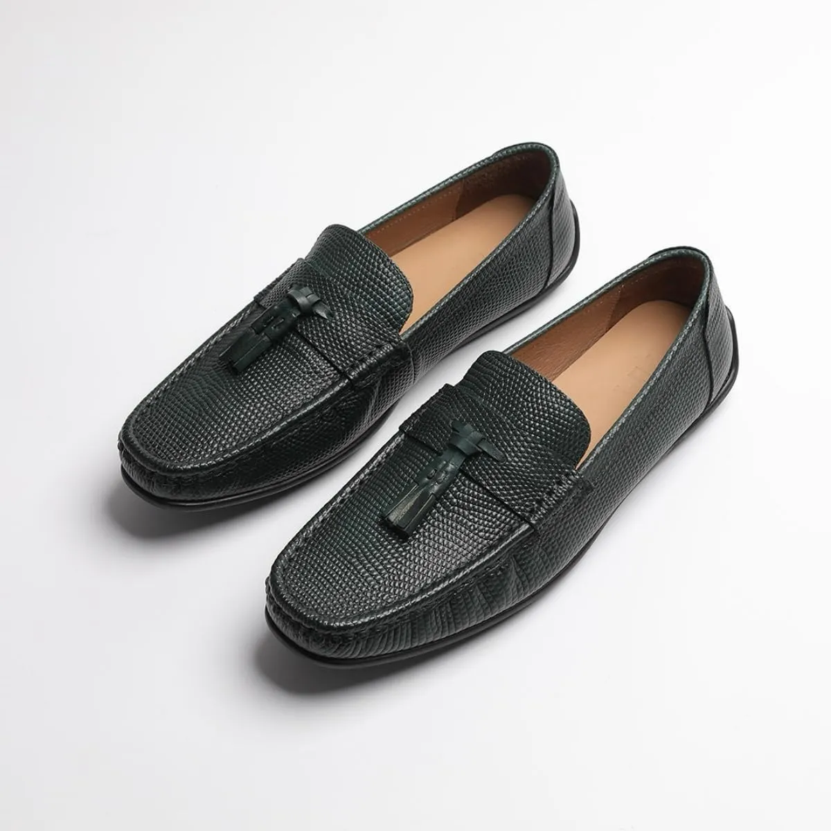 Loafers for Men - Genuine Leather Tassel Moccasins | Driving Shoes with Rubber Nubs & Hand-Tied Fringes