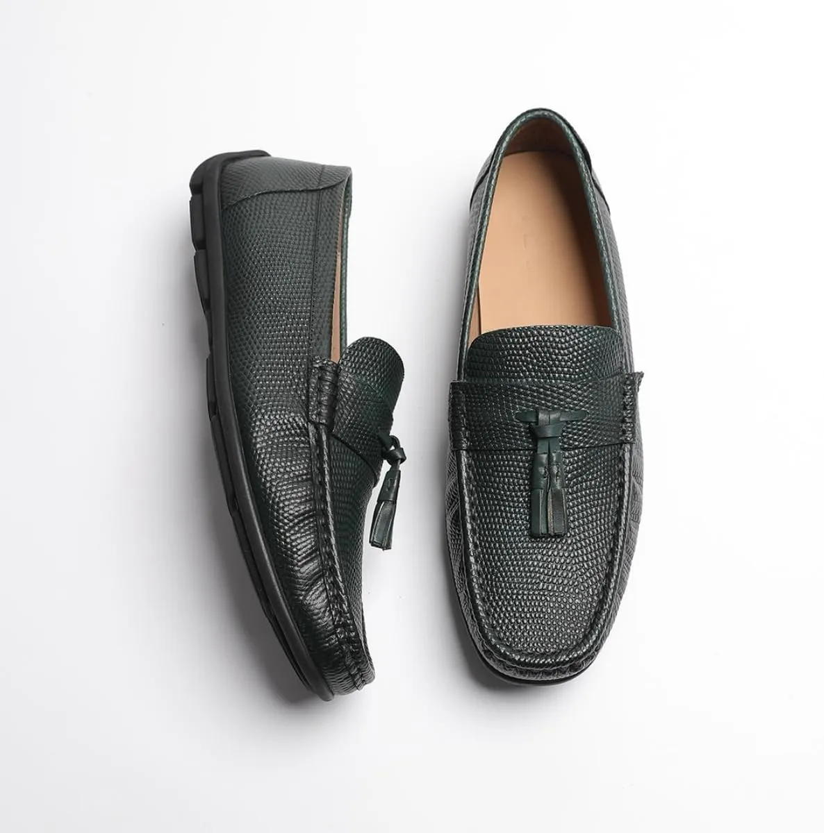 Loafers for Men - Genuine Leather Tassel Moccasins | Driving Shoes with Rubber Nubs & Hand-Tied Fringes