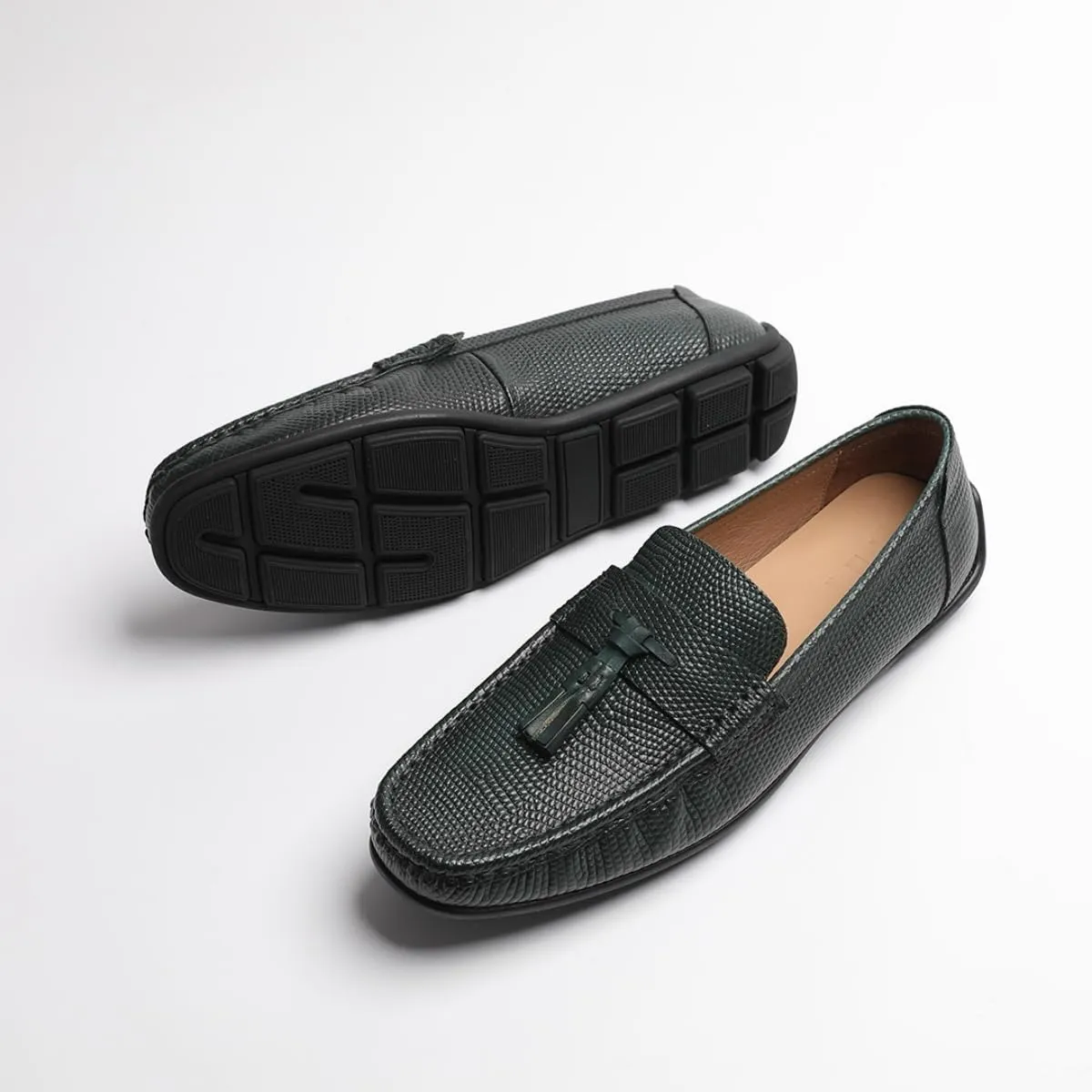 Loafers for Men - Genuine Leather Tassel Moccasins | Driving Shoes with Rubber Nubs & Hand-Tied Fringes