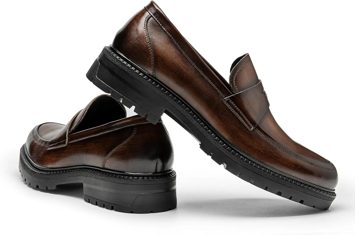 Loafers for Men - Platform Penny Loafers in Genuine Leather | Thick Sole Dress Shoes with Coin Slot Detail