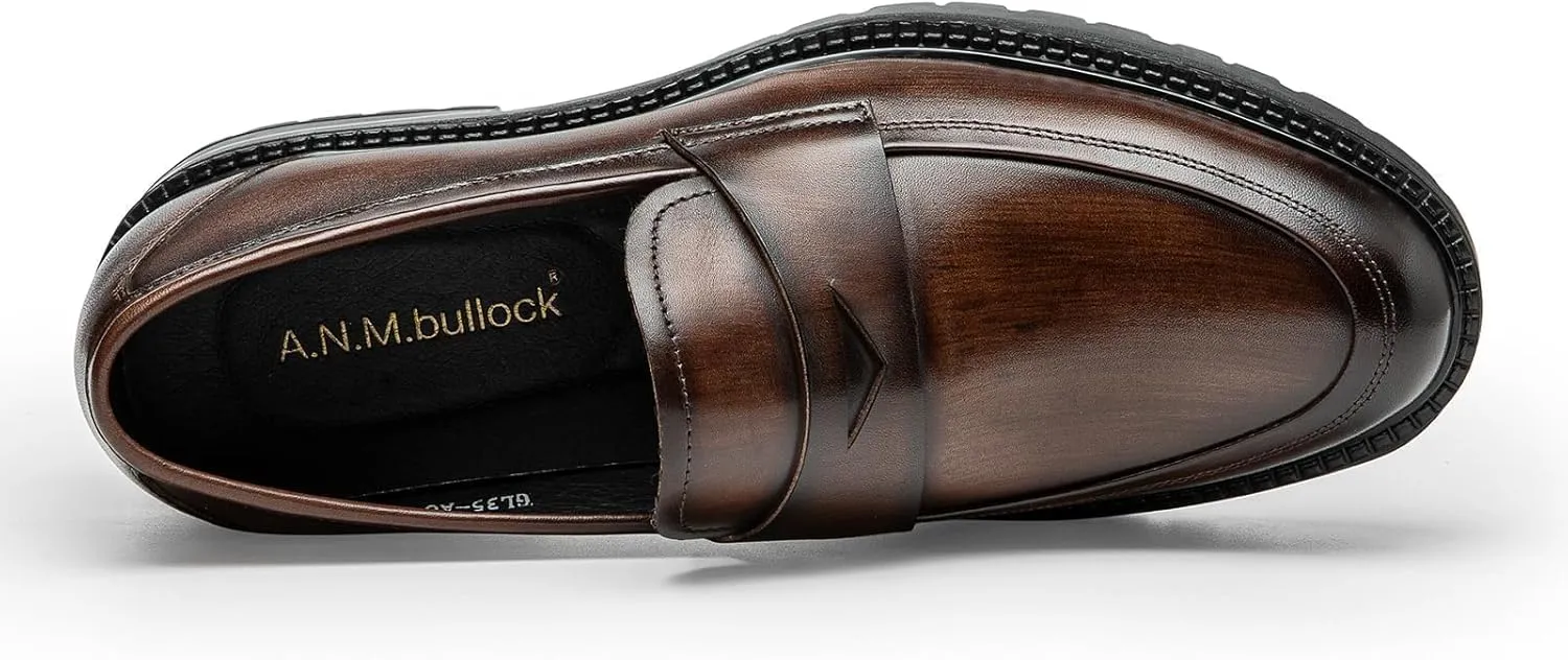 Loafers for Men - Platform Penny Loafers in Genuine Leather | Thick Sole Dress Shoes with Coin Slot Detail