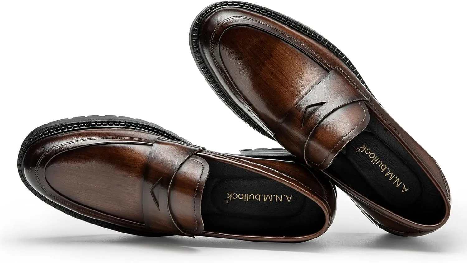 Loafers for Men - Platform Penny Loafers in Genuine Leather | Thick Sole Dress Shoes with Coin Slot Detail