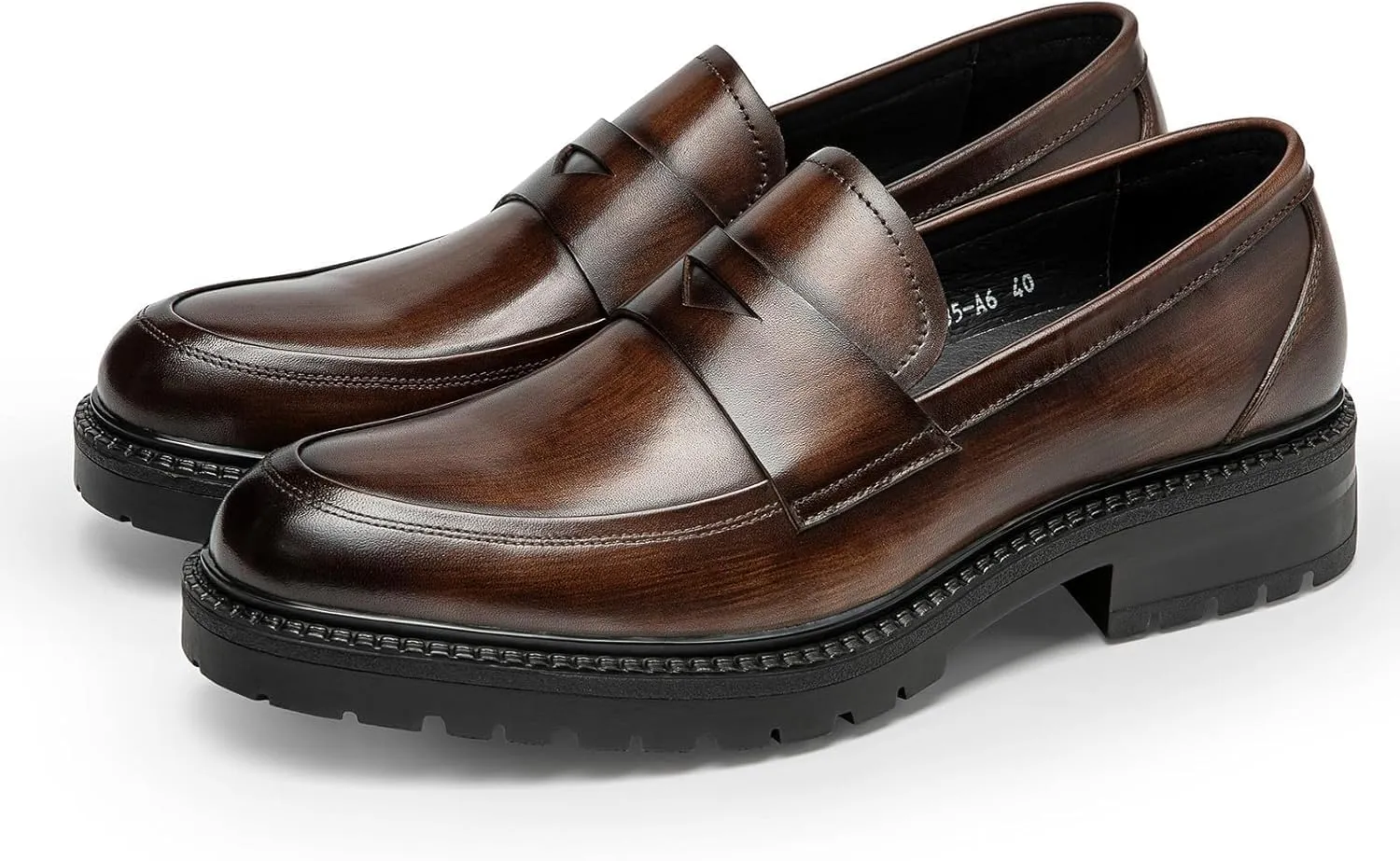 Loafers for Men - Platform Penny Loafers in Genuine Leather | Thick Sole Dress Shoes with Coin Slot Detail